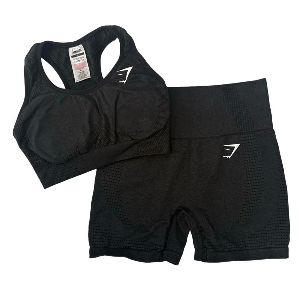 Gymshark Seamless Set Energy Sports Bra Vital Shorts Compression Fit Black sz S